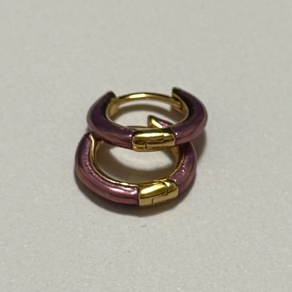 STERLING SILVER 925 small Gold & Purple Hoop Earrings